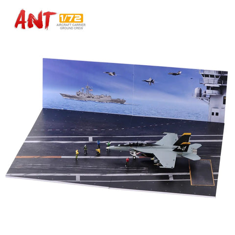 Six Piece One Seventy Two Scale US Aircraft Carrier Deck Crew Figures Set beside model aircraft on carrier deck