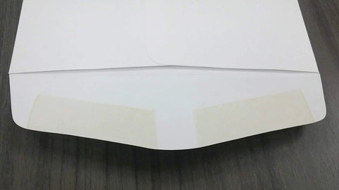 Front view of white 6x9 key-drop envelope with gummed seal and bottom flap.