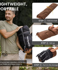 Man holding XL Big And Tall Flannel Sleeping Bag For Adults Cold Weather Cozy Warmth With Plush Cloud Like Liner Double Filled Insulation