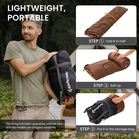 Man holding XL Big And Tall Flannel Sleeping Bag For Adults Cold Weather Cozy Warmth With Plush Cloud Like Liner Double Filled Insulation