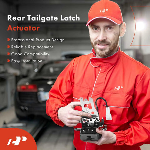 Mechanic showing Toyota Sequoia rear liftgate latch actuator replacement for 2001 2007 SUV in a garage setting.