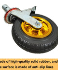 Bulletproof 8 Inch Rubber Scaffolding Caster Wheels 4 Pack close-up view of solid rubber tire and swivel locking mechanism.
