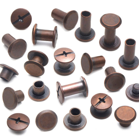 Heavy Duty Chicago Screws And Leather Rivets 110 Set Kit With Install Tools For Crafting Belts Bags Shoes Bookbinding Antique Copper assorted fasteners.