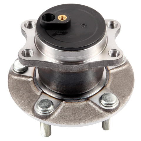 Front view of a front wheel hub and bearing assembly with ABS for Mitsubishi Lancer 2008 to 2015 5 lug replacement.