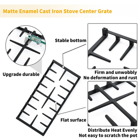 Center Stove Grate Replacement For Gas Range Cast Iron Matte Enamel 19.3 In Long By 9.1 In Wide By 1.5 In High