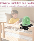 Adjustable Bunk Bed Fan Holder With Heavy Duty Clamp Bracket For Dorm Rooms, green fan secured on a bunk bed.