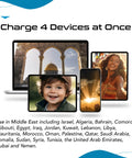 Go To Middle East Travel Power Adapter With 20W PD And QC Fast Charge Dual USB C And USB A displayed with devices charging