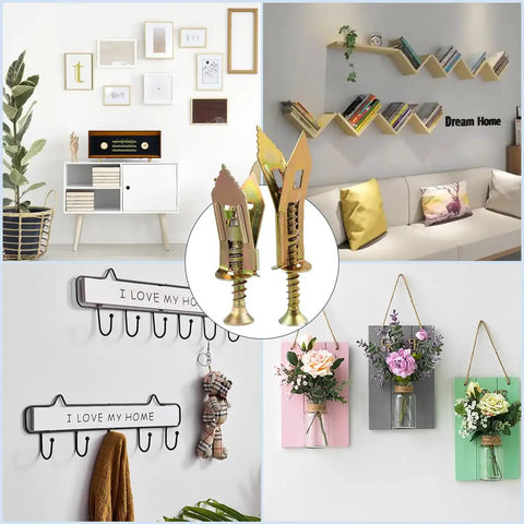 No Drill Drywall Anchors And Screws Kit Hangs Heavy Loads Up To Eighty Pounds Without Breaking A Sweat Fast Rock Solid Installation displayed in a home setting.