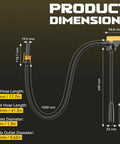 Product dimensions of Heavy Duty Cordless Fuel Transfer Pump Rechargeable Battery Gas Dispenser Hose, showcasing hose lengths and diameters.