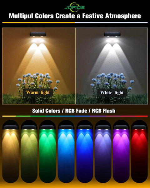 12 Pack Solar Fence Lights Slinging 50 Lumens Of Seriously Bright Glow Featuring Twelve Adjustable RGB Modes To Kick Up The Vibe On Your Patio Deck Or Backyard Railing Weatherproof Outdoor Lighting Solution Built To Last in warm and white light.