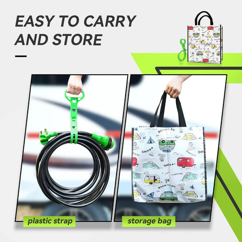 30 Amp 30 Feet RV Lockable Power Extension Cord With TT 30P Plug For Generator Use, Built Tough Outdoor RV Cable, Weatherproof Camping Trailer Extension, Long Reach For Safe Distance And Noise Reduction, with plastic strap and storage bag