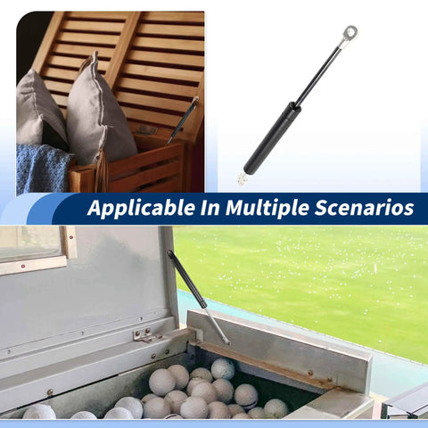 8 Inch Gas Struts 60N 13lb 6Kg Lift Supports in storage box and window application, silver tone metal and plastic, 1 piece