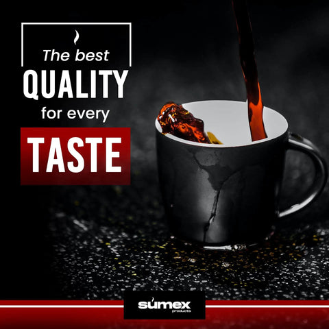 Pouring coffee into a black mug with the text 'The best quality for every taste' emphasizing flavor quality.