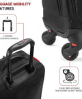Underseat Roller Backpack With Wheels That Pass Airline Size Rules 18x14x8, showing telescopic handle and replaceable wheels