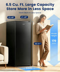 Premium Straight Up Slick 6.5 Cubic Foot Freestanding Upright Freezer For Tight Apartment Spaces next to a woman reading a book.