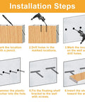 Installation steps for Rock Solid Four Inch Floating Shelf Brackets Set Of Four In Matte Black Featuring Invisible Mounting.