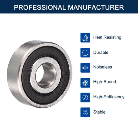 Angled front view of HiPicco 1614-2RS deep groove ball bearing; chrome steel, double rubber seal, pre-lubricated