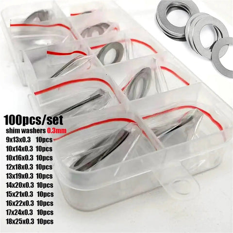 Ultra Thin Stainless Steel Washer Set 304 For Quick Tighten DIN988 Flat Shims M9 Through M18 0.5mm Thick Gasket Assortment Kit DIY Friendly Corrosion Resistant For Bolts And Screws, 100pcs set 0.3mm washers