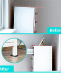 Before and after comparison showing Adjustable Plastic Shims And Table Wedges For Furniture Leveling under a furniture leg.
