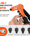 Heavy Duty Four In One Rivet Gun Kit With 200 Rivets And Four Interchangeable Nosepieces showing ease of nosepiece change