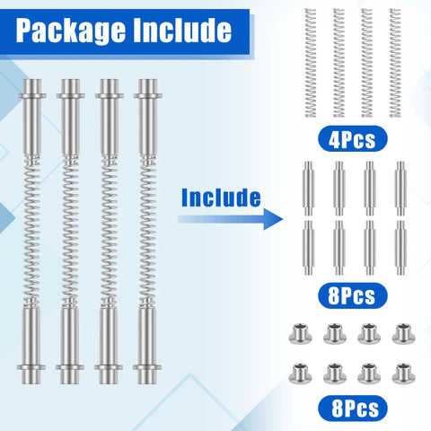 Package contents of Storm Door Hinge Pin Kit For Screen Doors, 4 Pack With Pivot Pins, Bushings, And Stainless Steel Springs.