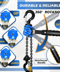 Heavy Duty Half Ton Chain Hoist Come Along With 20 Ft Lift, 1100 Lbs Capacity, G80 Chain, Ratchet Puller, Dual Hooks, Blue