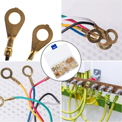 160 Piece Copper Ring Terminal Kit With M3 M4 M5 M6 M8 M10 Brass Wire Connectors Open Barrel Cable Lugs Crimp Set In Plastic Storage Box