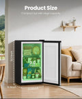 Compact 3.0 Cu Ft Upright Freezer In Silver With Moveable Shelves And A Lean Vertical Build Made For Tight Apartments Or Small Kitchens showcasing interior storage size with loaded shelves.