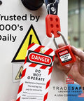 Breaker Lockout Tagout Kit For Electrical Safety, OSHA Compliant With 25 Lockout Devices, Hasps, Tags And Keyed Different Locks