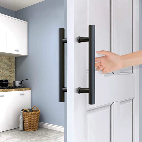 12 Inch Push Pull Barn Door Handle Set Double Side H Shape Sliding Door Hardware Heavy Duty Swing Gate Handles Matte Black Carbon Steel Anti Rust Finish Easy Install With Screws And Installation Manual