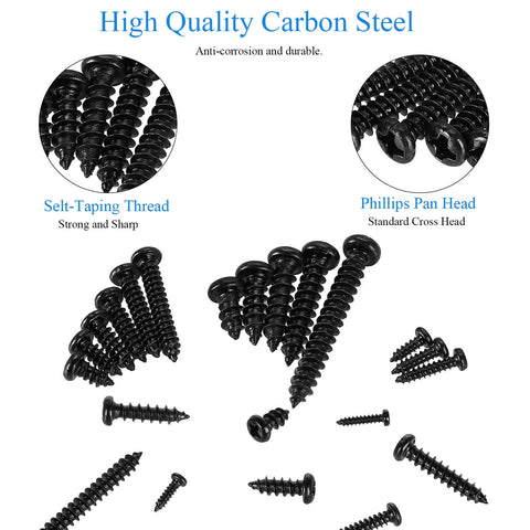 625 Piece Self Tapping Wood Screw Kit With 14 Sizes M2 M3 M4 Phillips Pan Head for wood plastic and soft metal carbon steel