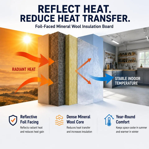 Top Notch Mineral Wool Acoustic Insulation Panels With Heavy Duty Aluminum Foil Backing Sound Dampening Heat Barrier visual diagram