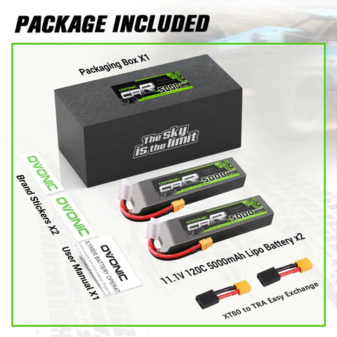 3S LiPo Battery 11.1V 5200mAh 120C With XT60 And TRX Plugs For RC Cars Trucks Planes Helicopters Boats Two Pack