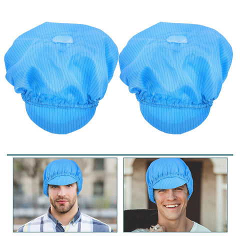 Five Piece Anti Static Work Caps Blue Bouffant Hair Nets Lightweight Mesh Headcaps on display for cleanroom use.