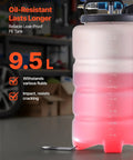 Pro Grade 9.5 Liter Fluid Extractor Pump With Pneumatic Manual Switch And Iron Clad No Drip Seal For Swift Oil Swaps On Cars Trucks Boats Lawnmowers Features Extra Long 59 Inch Hose And Three 47 Inch Extension Tubes in an oil-resistant PE tank.