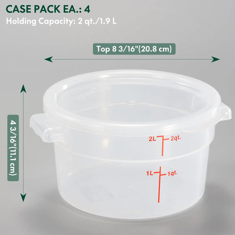 2 Quart Translucent Round Food Storage Containers With Lids Pack Of 4 Nonstick BPA Free NSF Listed Commercial Grade Polypropylene
