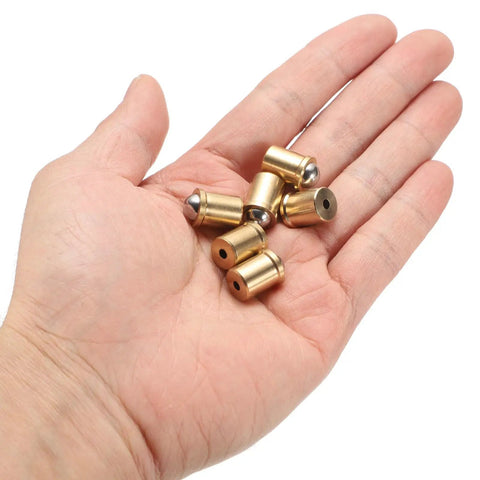 10 Pack 304 Stainless Steel Ball Plungers With 8mm Spring Loaded Balls And 70N Push Force in a hand, showcasing copper body and ball design.