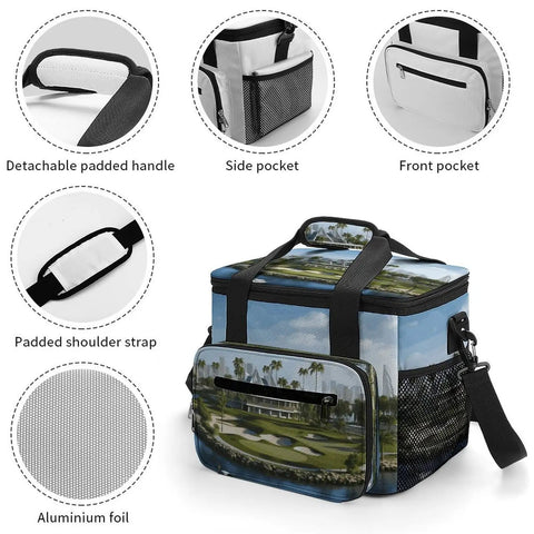 Heavy Duty Insulated Cooler Bag with leakproof design, Oxford cloth exterior, aluminum foil interior, side and front pockets visible.