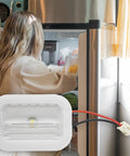 Woman accessing fridge with Refrigerator LED Light And Freezer Board Module Replacement For W10695459 W11205083 W11126053 displayed.