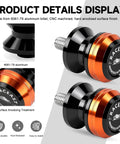 CNC aluminum M10 Swingarm Spools Slider for Motorcycles, hard anodized orange, displayed with product details.