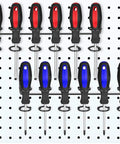 Pegboard Screwdriver And Tool Holder Rack Set With Six Ring Style Hooks For Pliers And Small Tools, Quick Clip On Mount