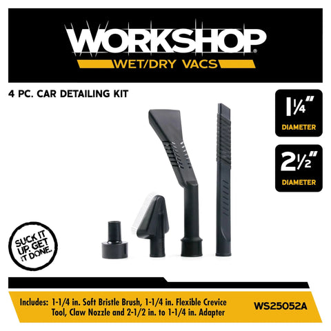 Car Detailing Wet Dry Vacuum Accessory Kit With 1-1/4 Inch Attachments And 2-1/2 Inch Hose Adapter For Your Shop Vacuum Flexible Crevice Tool Upholstery Brush Dusting Tool Auto Interior Cleaning Essentials