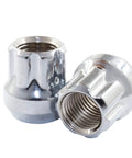 Chrome M14x1.5 Lug Nuts 25mm Long Open End Bulge Acorn Style 7 Spline shown close-up