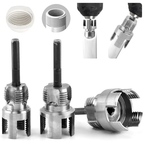 3Pcs Heavy Duty PVC Pipe Threader Kit, steel dies for dual internal external threading on PPR and MPP pipes.