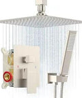 Brushed Nickel Rain Shower System With 12 Inch Rain Shower Head And Handheld All In One Shower Faucet Set With Valve Easy Install