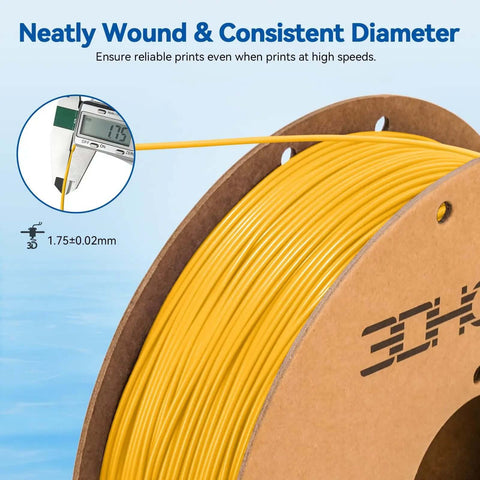Speedy PLA Filament 1.75mm 1kg Yellow Cardboard Spool For Fast 3D Printing Up To 5X Faster With 0.02mm Dimensional Accuracy