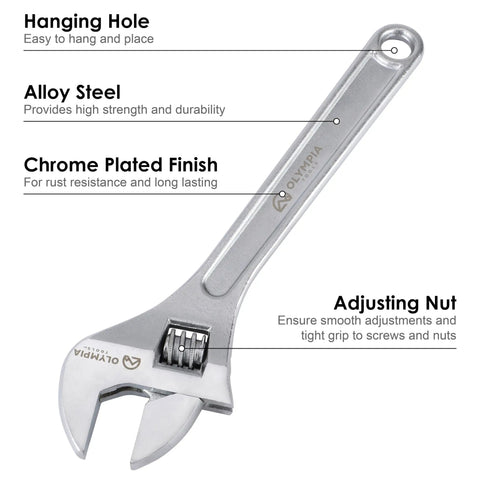 Heavy Duty 15 Inch Adjustable Wrench Built Tough With Drop Forged Steel, Chrome Plated Finish, Precision Machined Jaws, Rust Resistant