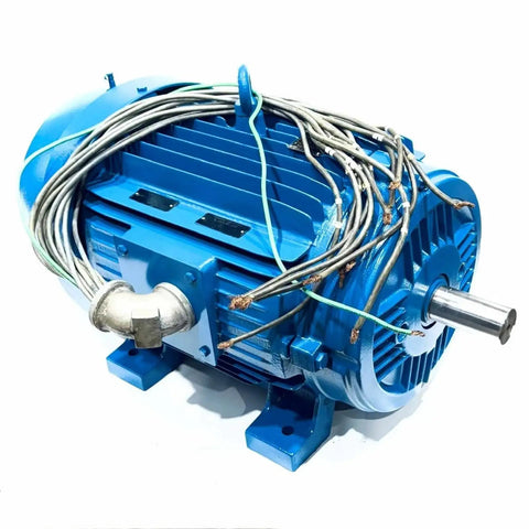 50HP 3 Phase Electric Motor 326TS Frame 208-230V 1770RPM Industrial Grade Replacement For WEG OEM, blue cast iron housing, side view