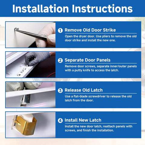 Installation instructions for Heavy Duty Dryer Door Catch Metal Strike Kit Replacement For Top Load Dryers That Fits Multiple OEM Numbers