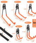 Heavy Duty Steel Garage Hooks 14 Pack With Tough Non Slip Coating Wall Mount Tool Hangers, various sizes and types displayed.